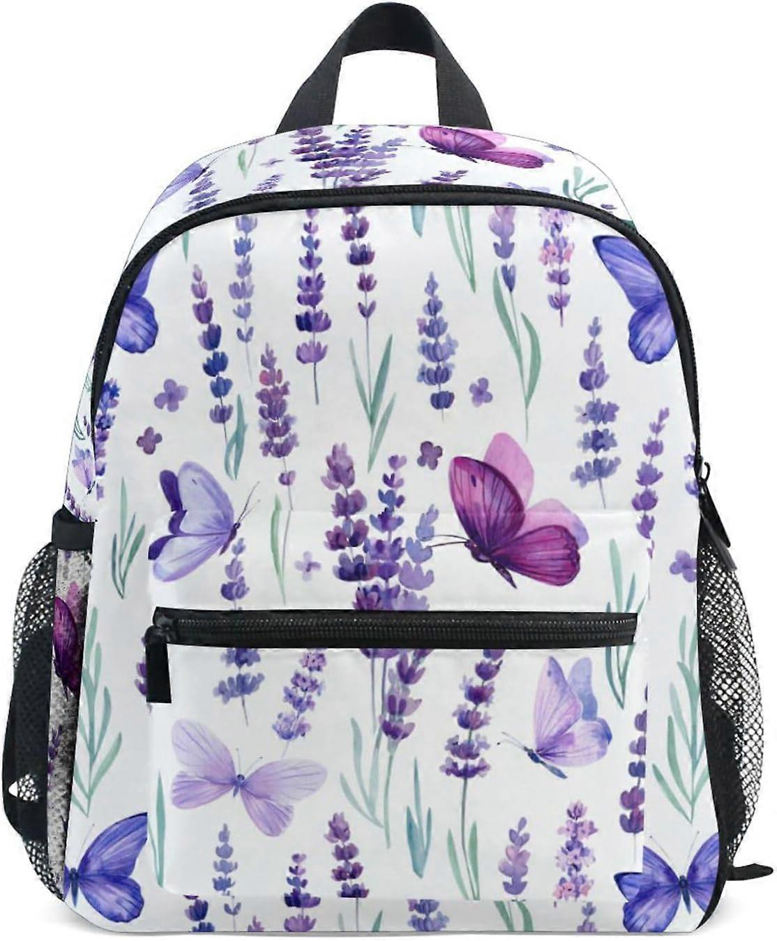 女の子のためのキッズバックパックラベンダーの花蝶幼児バッグ子供就学前の幼稚園の小さなチェストストラップスケートボード3-8歳