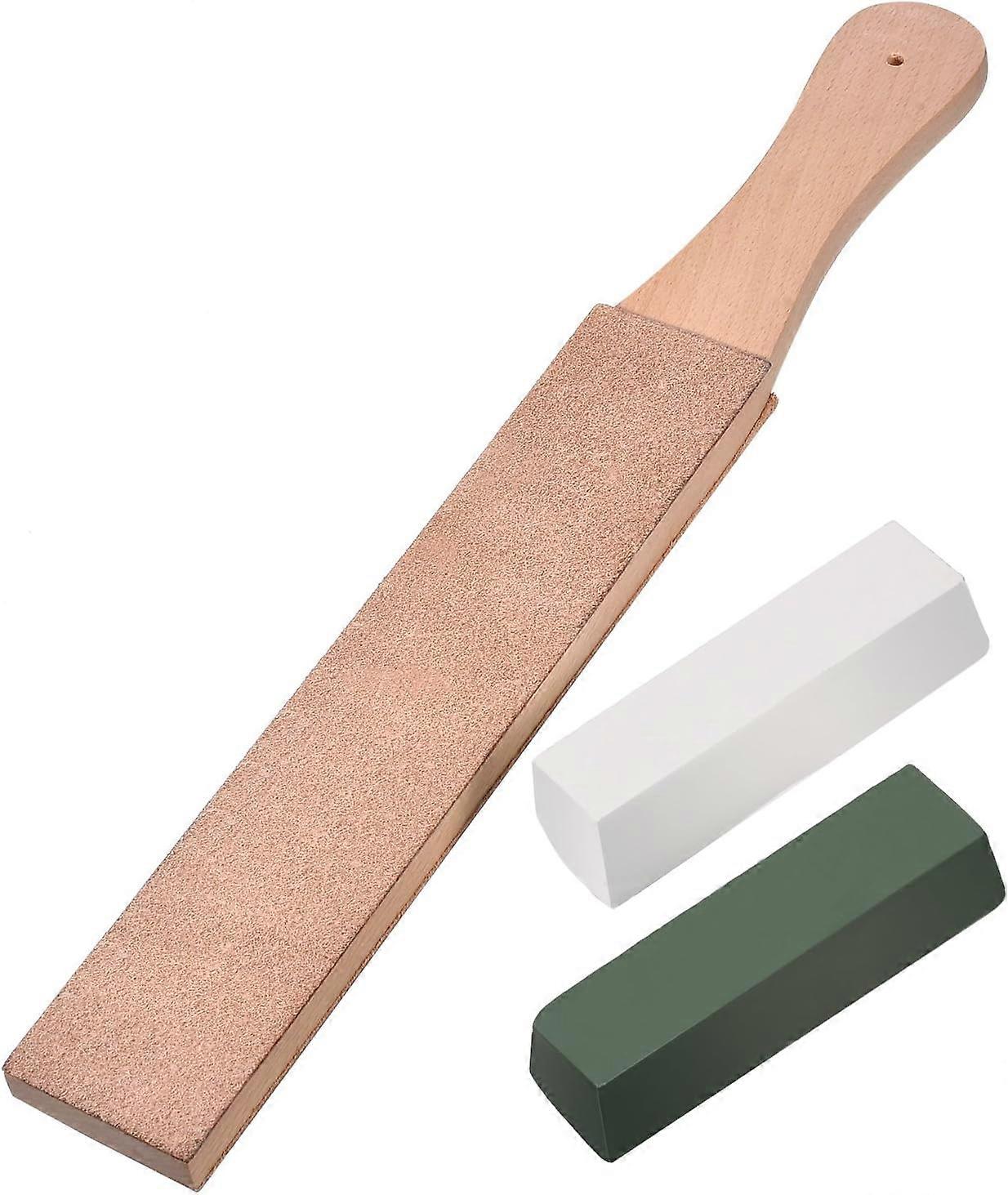 3-piece leather Strops kit, double-sided leather Paddle Strop block with white-green polishing compound (large size)