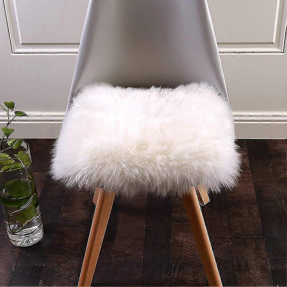 Square Seat Cushion, Artificial Sheepskin Fur With Optical Simulation Wool. Perfect For Chairs, Sofas, And Optimal Comfort.