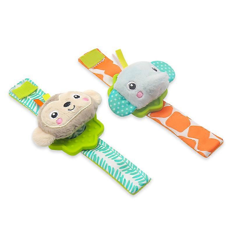 Rattle & Teethe BPA-free Baby Wrist Pals Toy - Monkey & Elephant, Newborn+