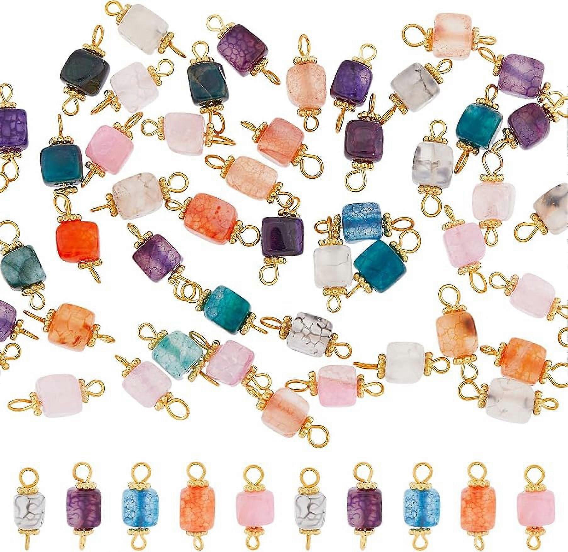50Pcs 5 Colors Cube Natural Agate Connector Multi-Colored Bead Connector Charms Cube Linking Pendant with Gold Plated Iron Findings for Jewelry Making