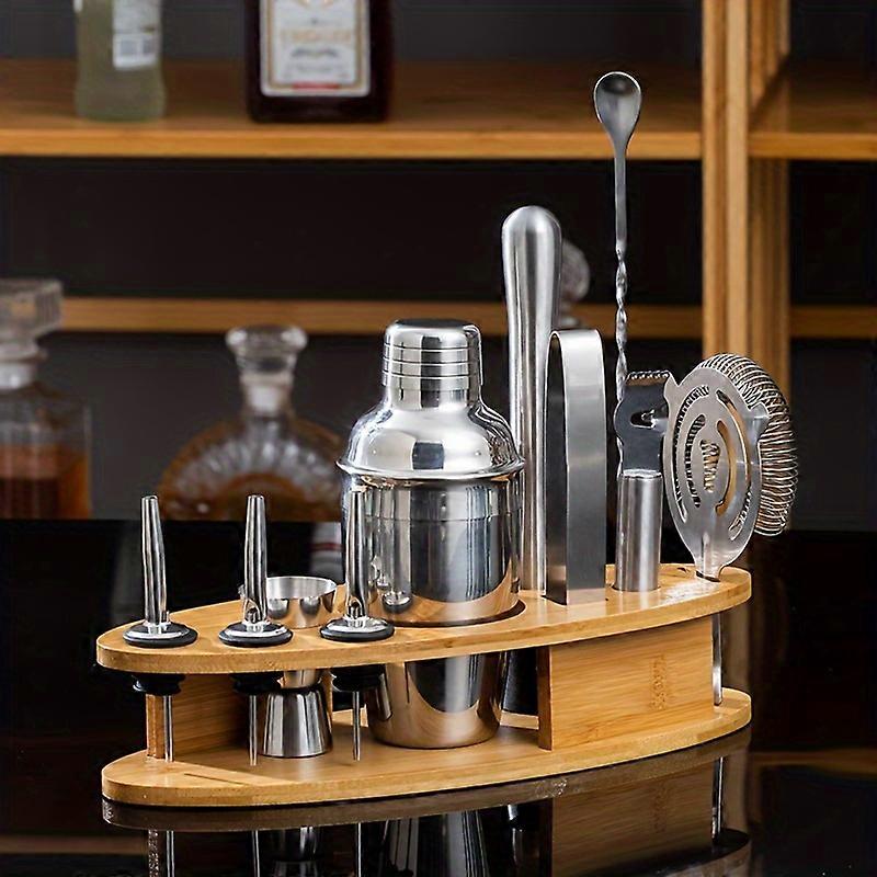 Premium Stainless Steel Cocktail Shaker Set - Bartenders Dream Kit with Bamboo Stand, Complete Barware for Mixology Mastery, Mirror Polished Finish, R