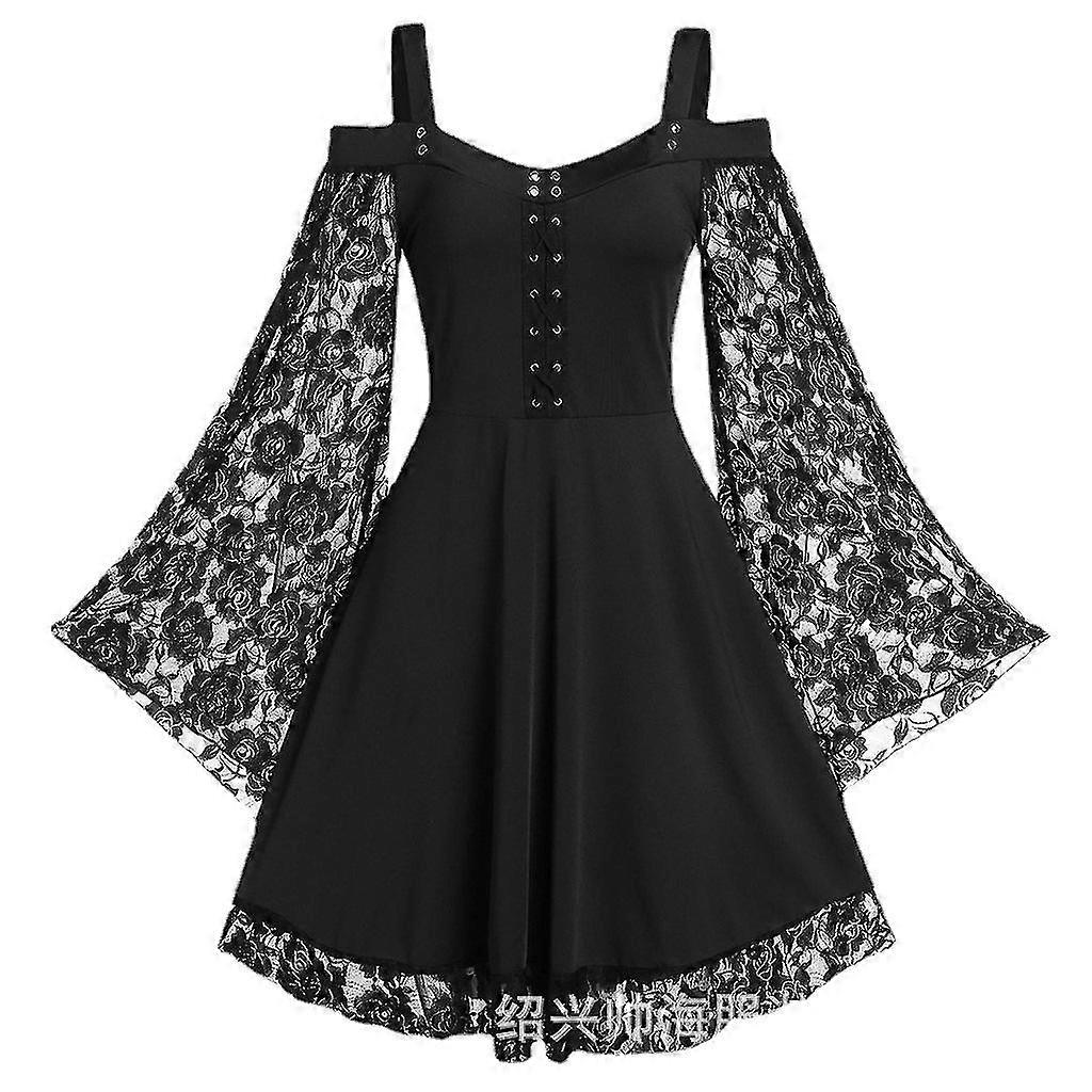 Kirjallinen retro pitsiompeleet pukeutuminen sarvihiha naisten vaatteet