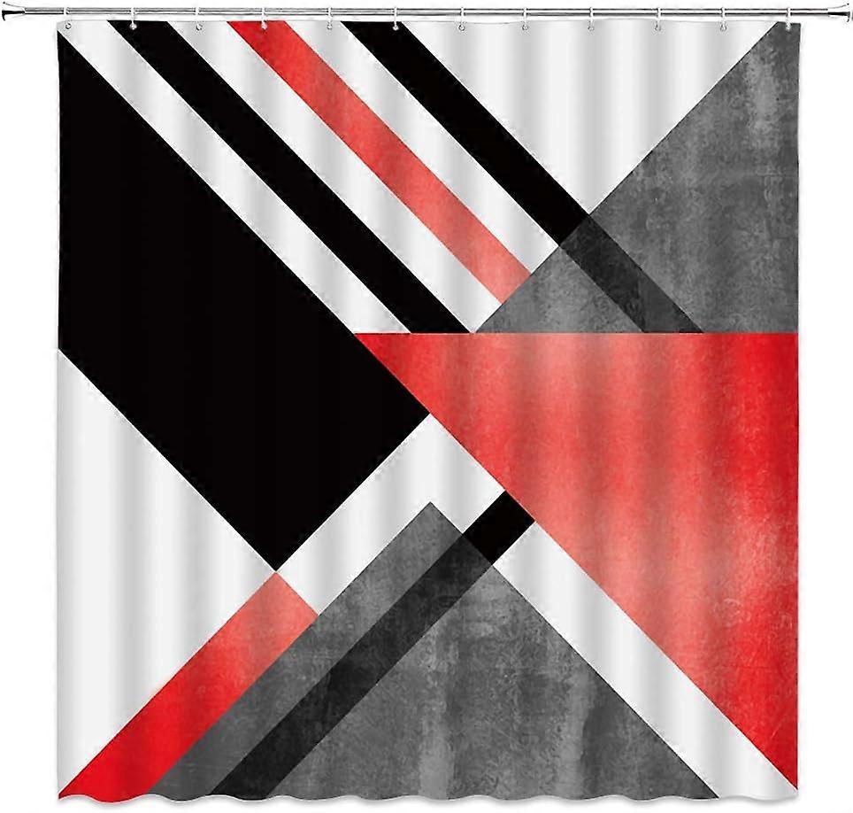 Abstract Geometric Shower Curtain Red Black White Geometry Triangle Striped Pattern Tile Marble Lines Modern Art Design Creative Unique Fabric Bathroo