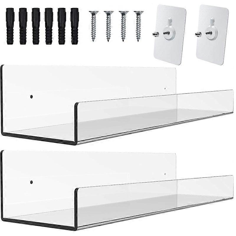 2 Pack 15 Inch Acrylic Invisible Kids Floating Bookshelf for Kids Room,Modern Picture Ledge Display