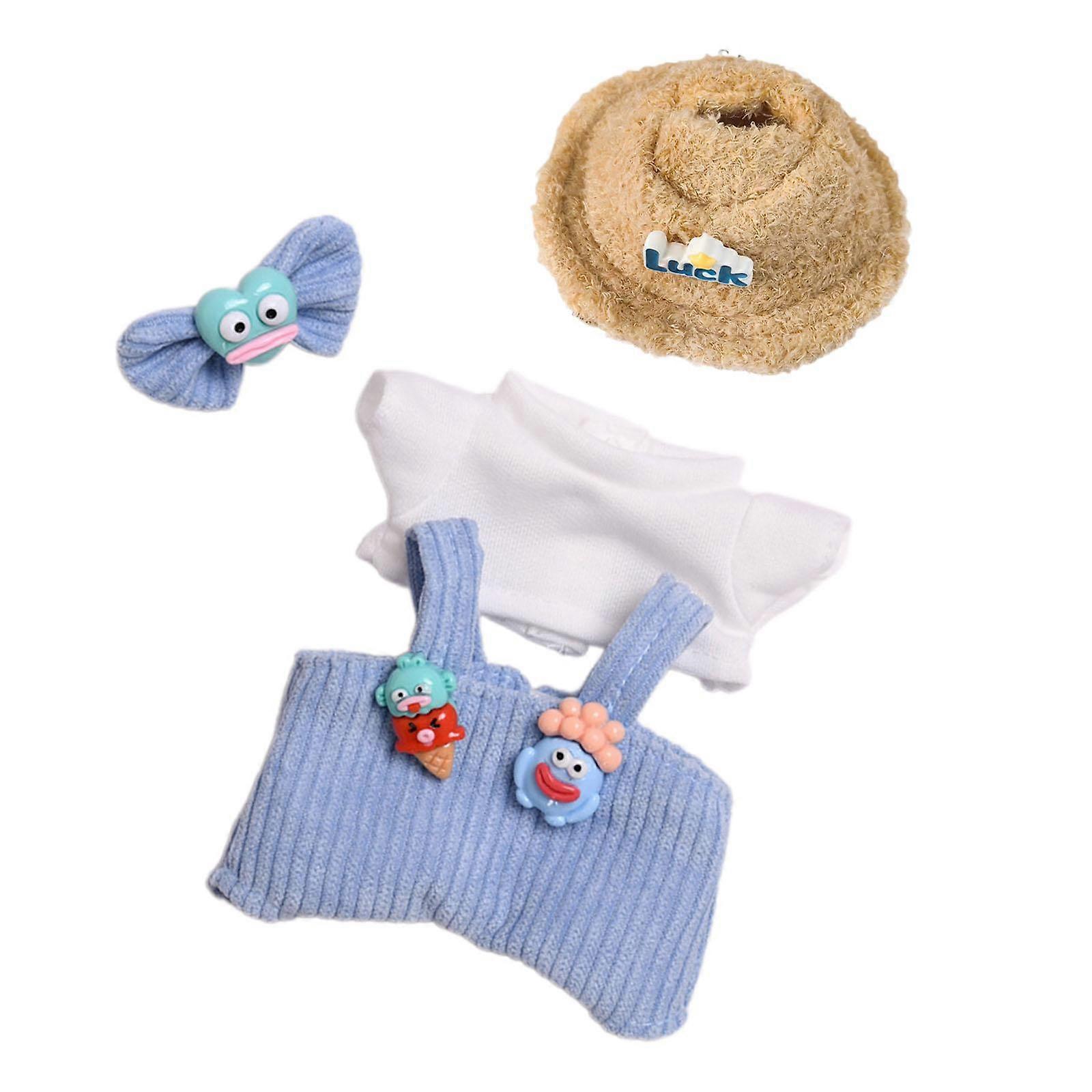 Mini Doll Clothes with Hat Camisole Pants for Kids Age 4-7 8-10 Pendant Doll blue