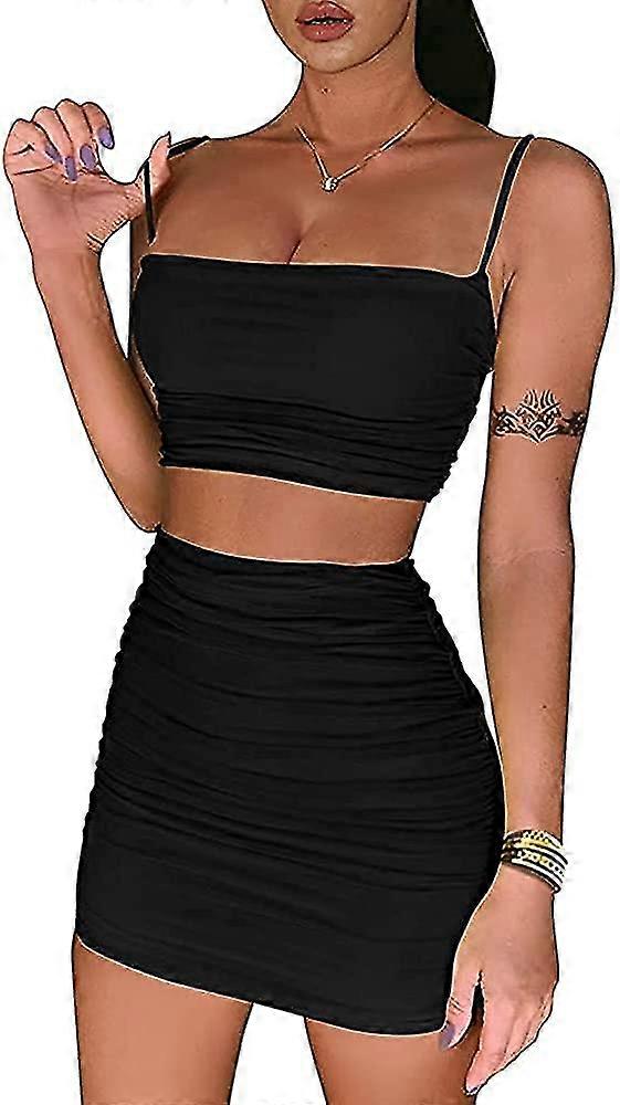 Ensemble 2 pièces pour femme, haut court froncé, jupe moulante, mini robe club