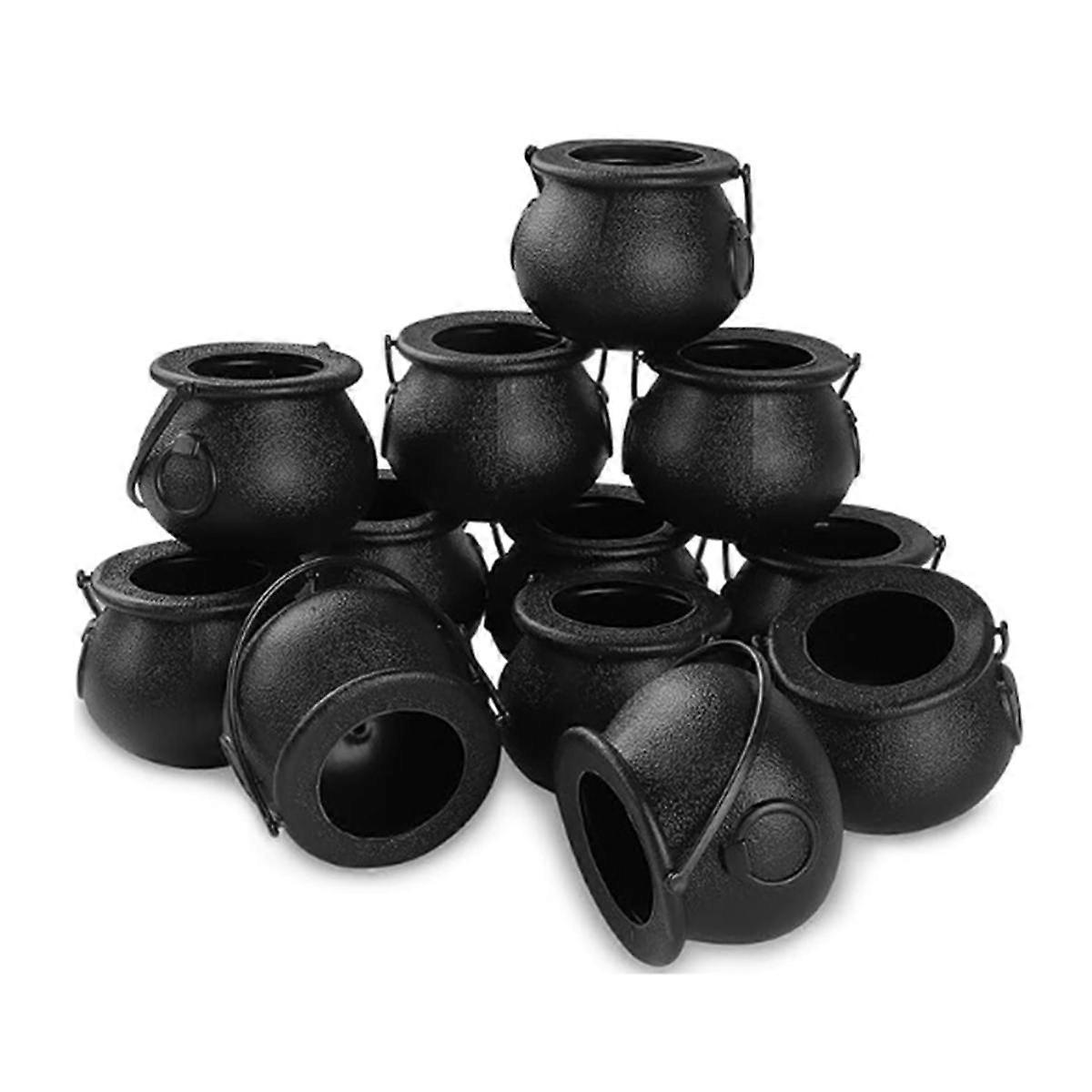 12Pcs Mini Black Cauldron with Handle Halloween Mini Witch Cauldron Halloween Pot Candy Holder for Halloween