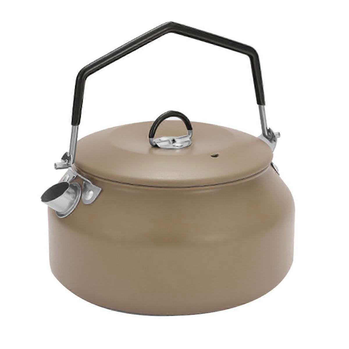 1L Portable Kettle Camping Stovetop Teapot with Folding Handle Outdoor Water Bottle Teapot Khaki