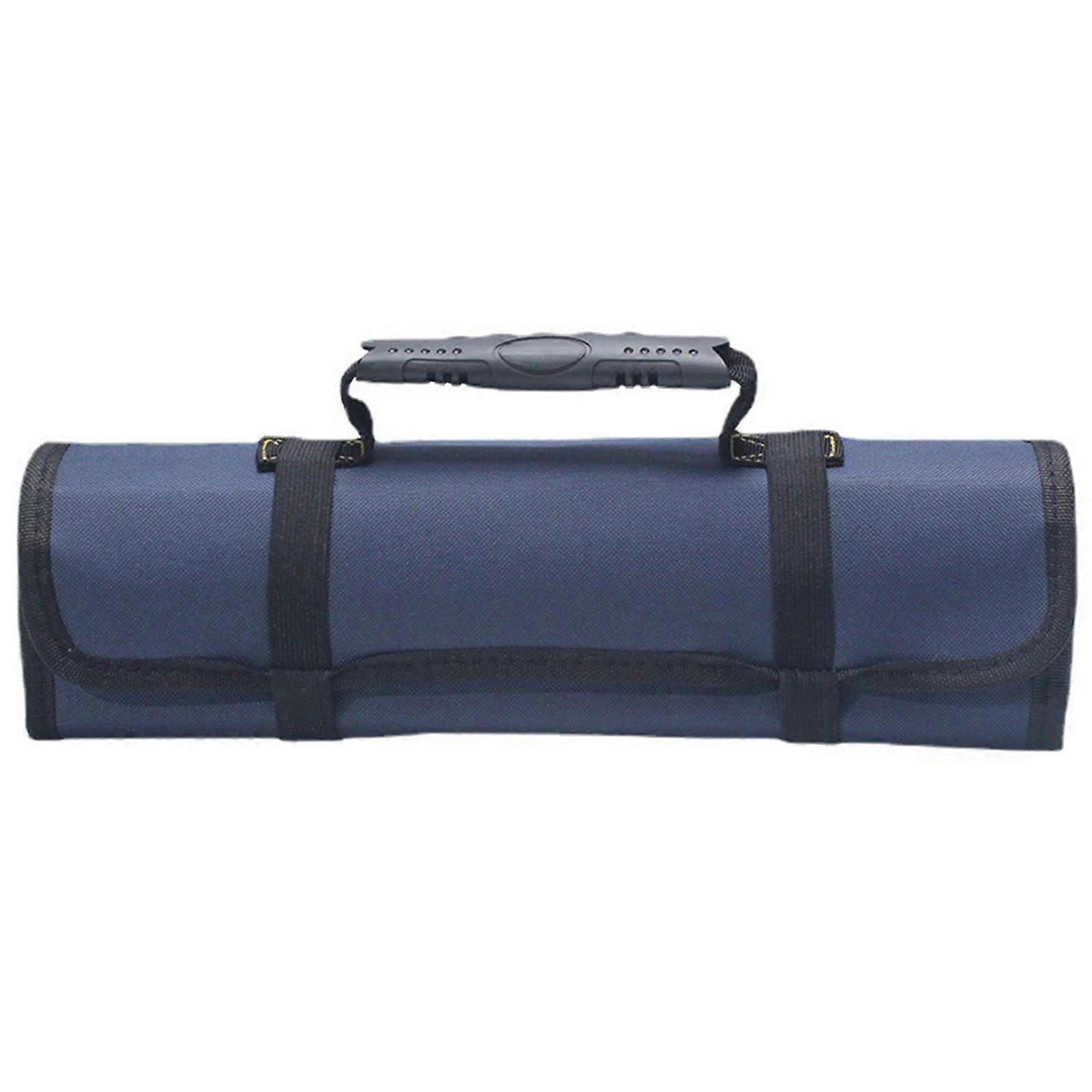 Roll Up Tool Bag Oxford Cloth Multi Pocket Thickened Handle Zipper Tool Bag for Electrician Blue
