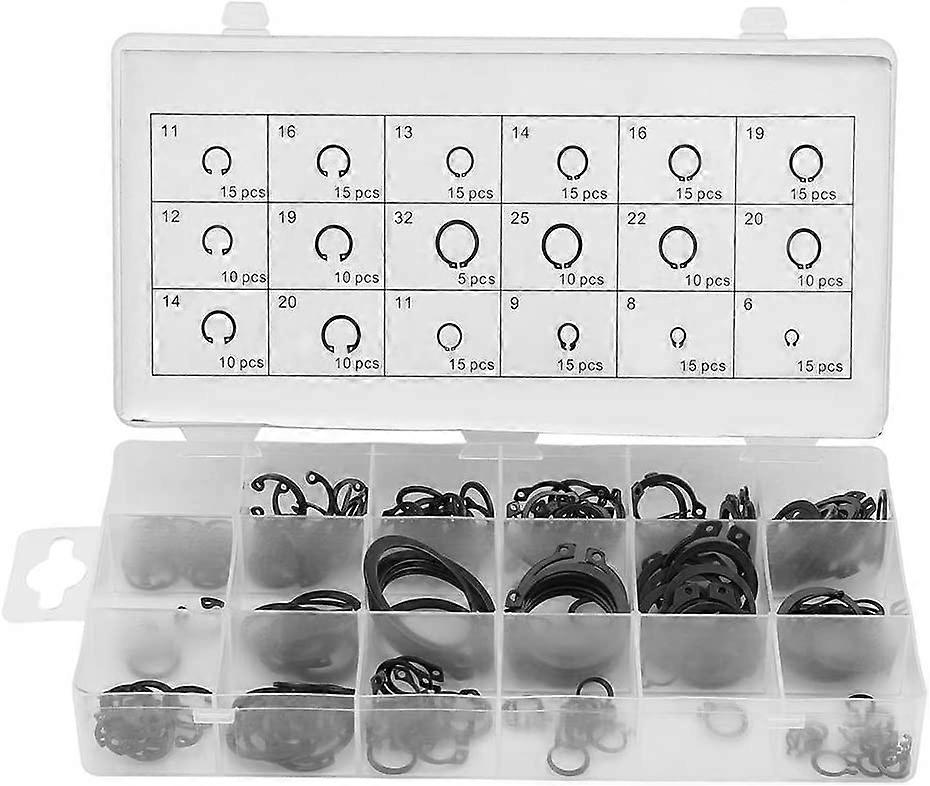 225Pcs Assorted Circlips Set - Snap Retaining Rings - Internal/External - 18 Sizes