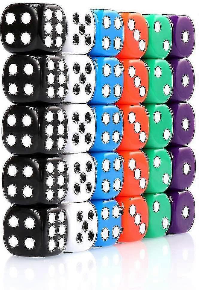 30x Dice 6 Sided 16mm 6 Colours Spot Dice Set For Dice Games - PJ