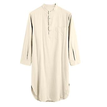 Men Nightshirt Cotton Blend Long Sleeve O-neck Soft Loose