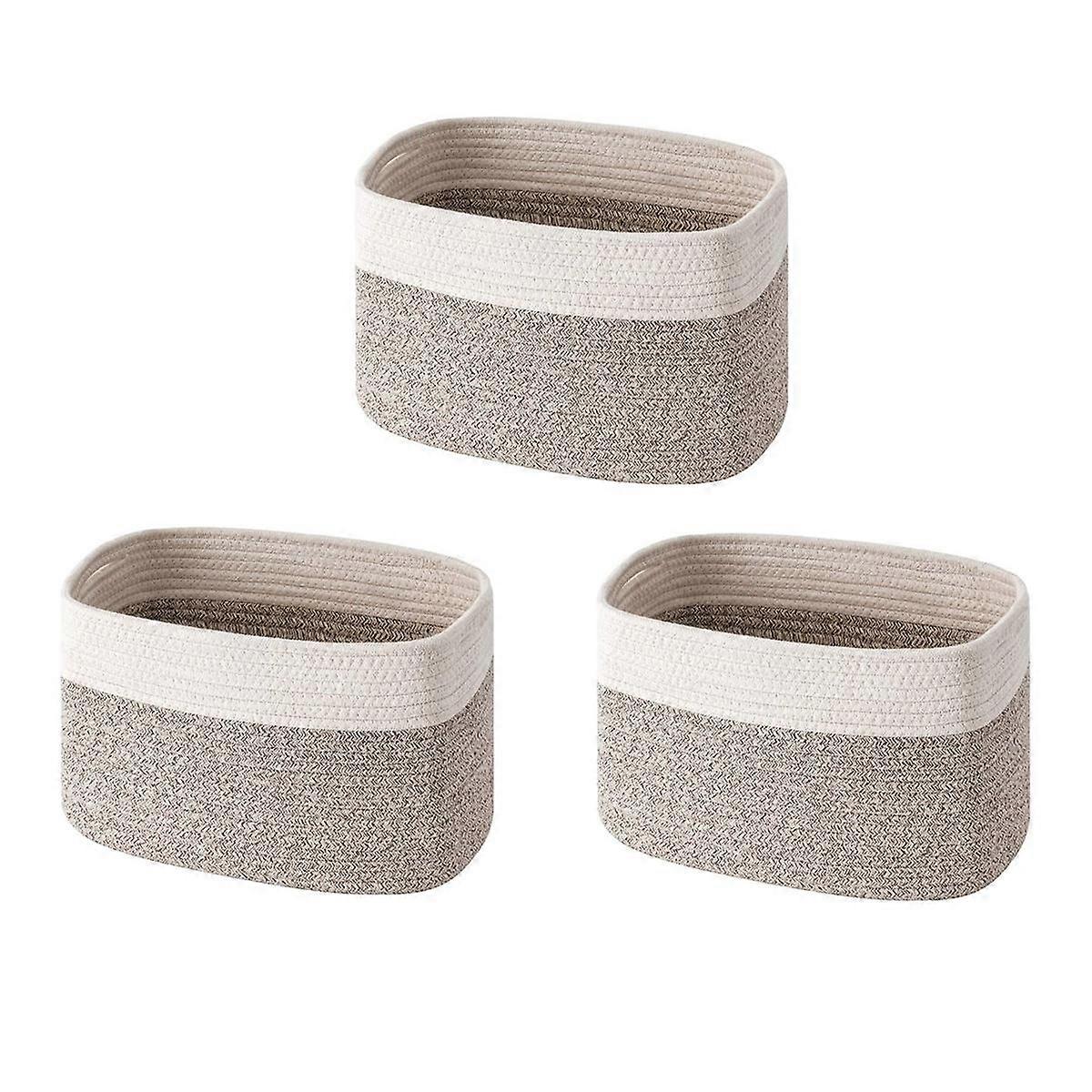 3X Förvaringskorgar för bomullsrep Behållarförvaring Square Organizer Vikbar dekorativ vävd korg med H