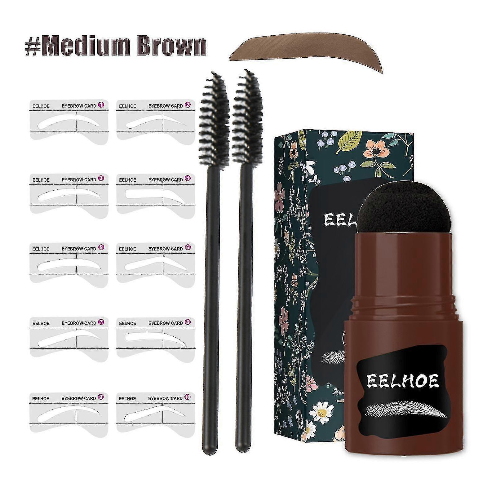 bjxy eye-brow stamp stencil kit,waterproof brow stamp shaping kit eyebrow definer, eyebrow filling powder stamp(medium brown)