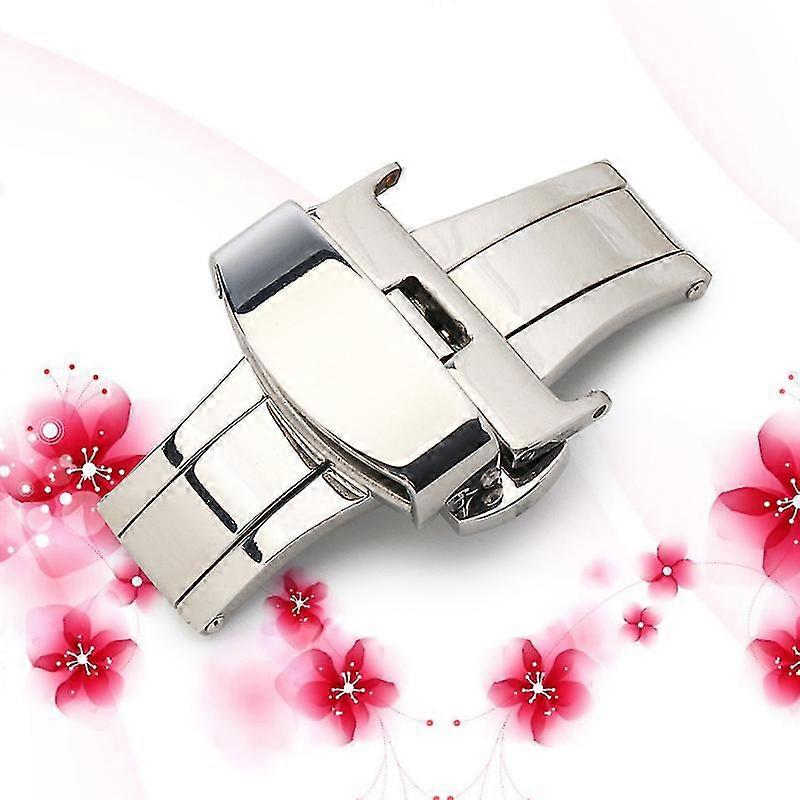 20mm Watch Accessories Stainless Steel Double Button Buckle Non-Automatic Leather Strap Buckle (Silver)