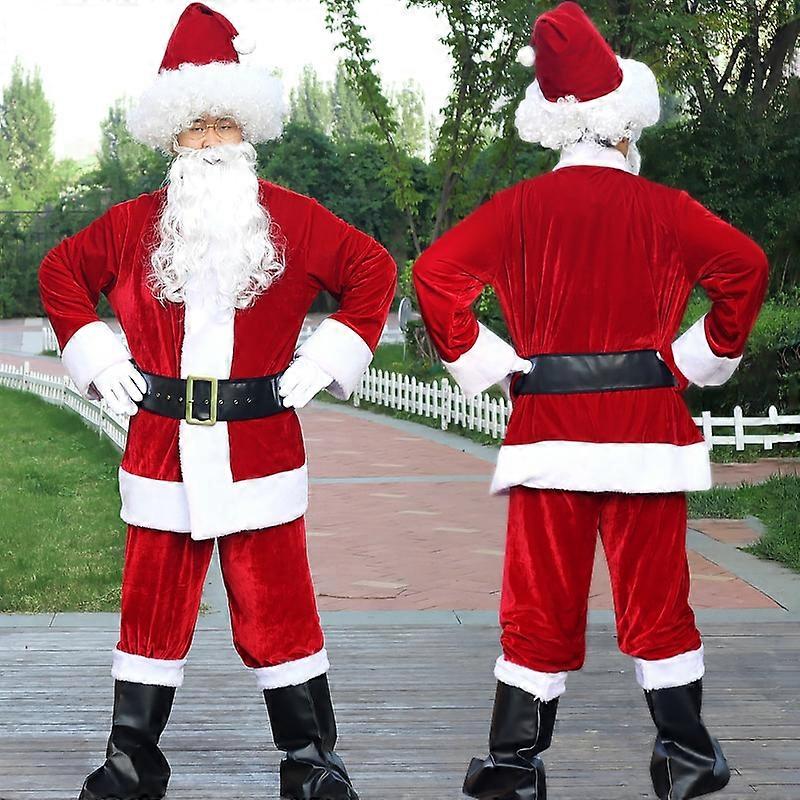 6pcs/lot Christmas Santa Claus Costume Attached Hat Men Cosplay Fancy Dress In Christmas For Adults Suit 3XL-6XL | UK - Foto 10