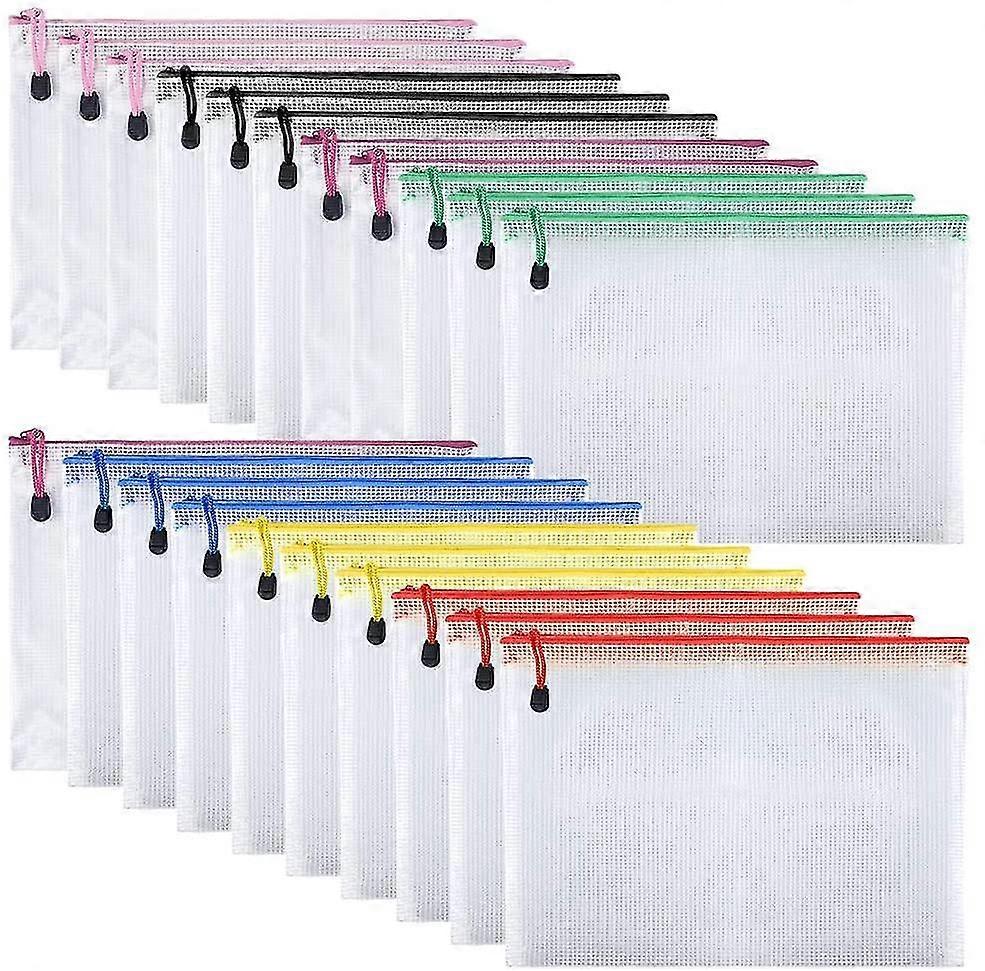 21pcs Document Bag A5 Zipper Wallet Bags Plastic Mesh Document Folders For