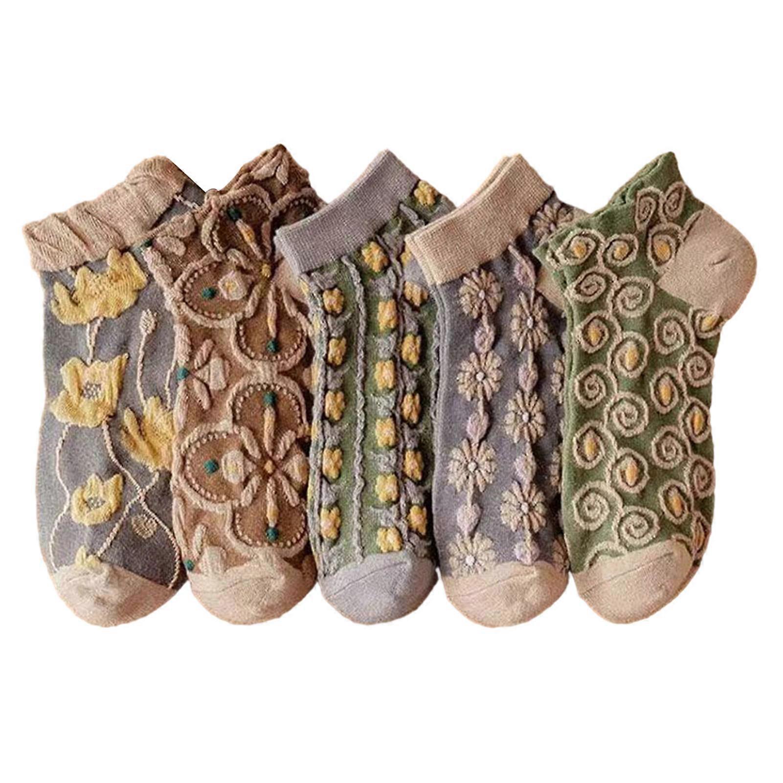 Plant Flowers Print Sock Retro Comfortable Short Tube Socks for Outdoors
