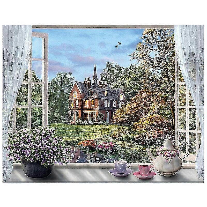 5D دي الماس اللوحة نافذة زهرة كاملة جولة الماس التطريز الطبيعي مشهد ألمازنايا الزفاف الديكور
