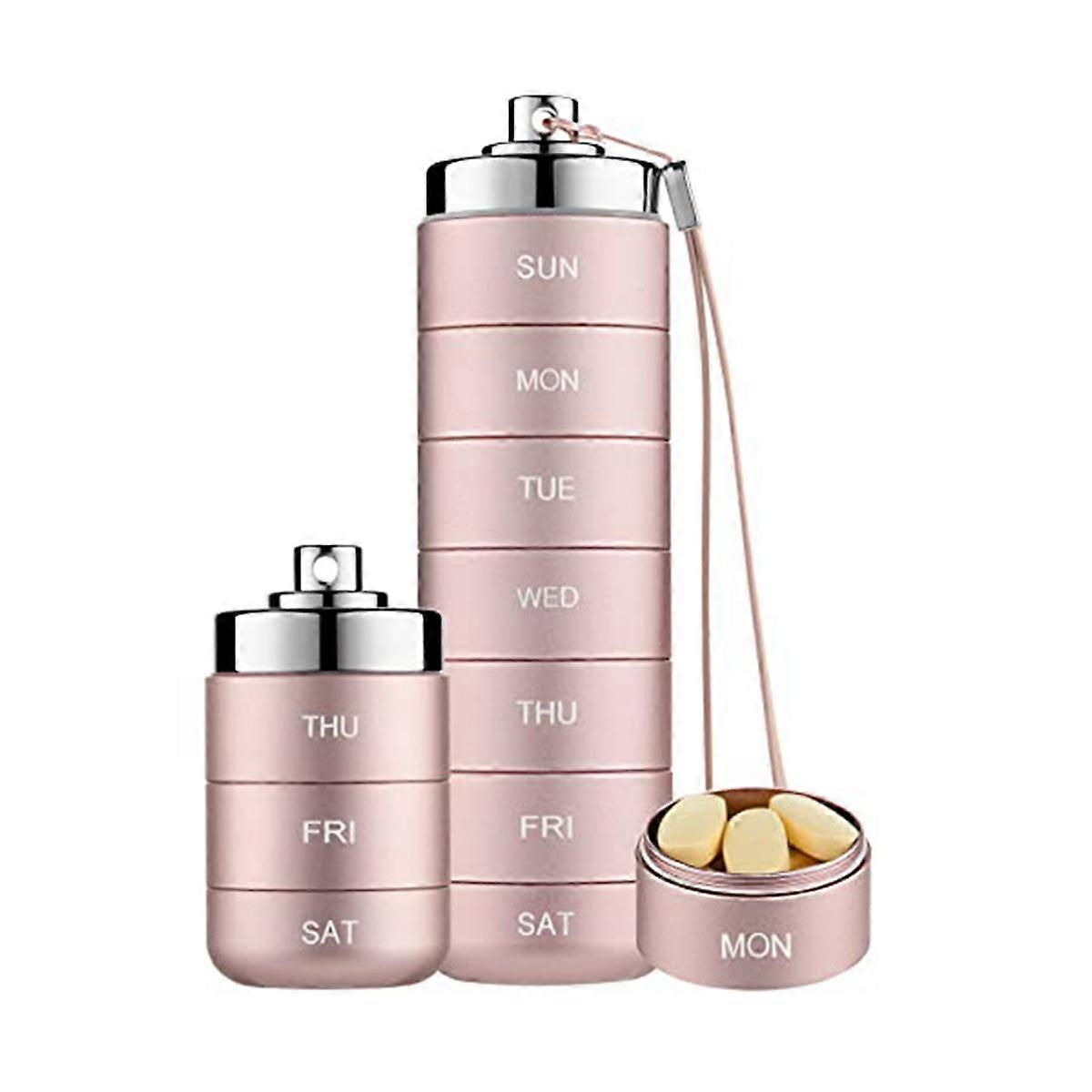 Metal Pill Organizer Weekly,Stackable Waterproof Travel Pill Box,Pill Case Container,7 Day Daily Me