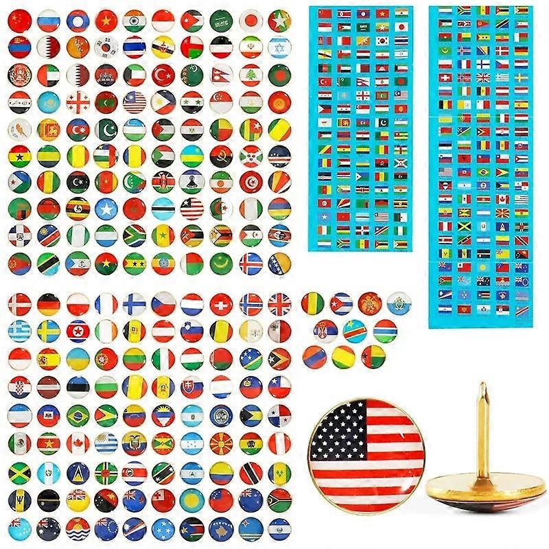 200Pcs National Flag Pins Thumb Tacks Creative Country Map Push Pin Golden Push Pins Decorative Drawing Pins With Flag Index