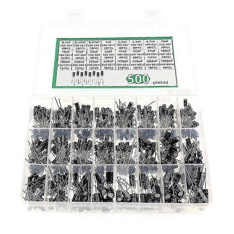 500pcs Electrolytic Capacitor Assortment Box Kit 0.1uf-1000uf 16v-50v 24 Values