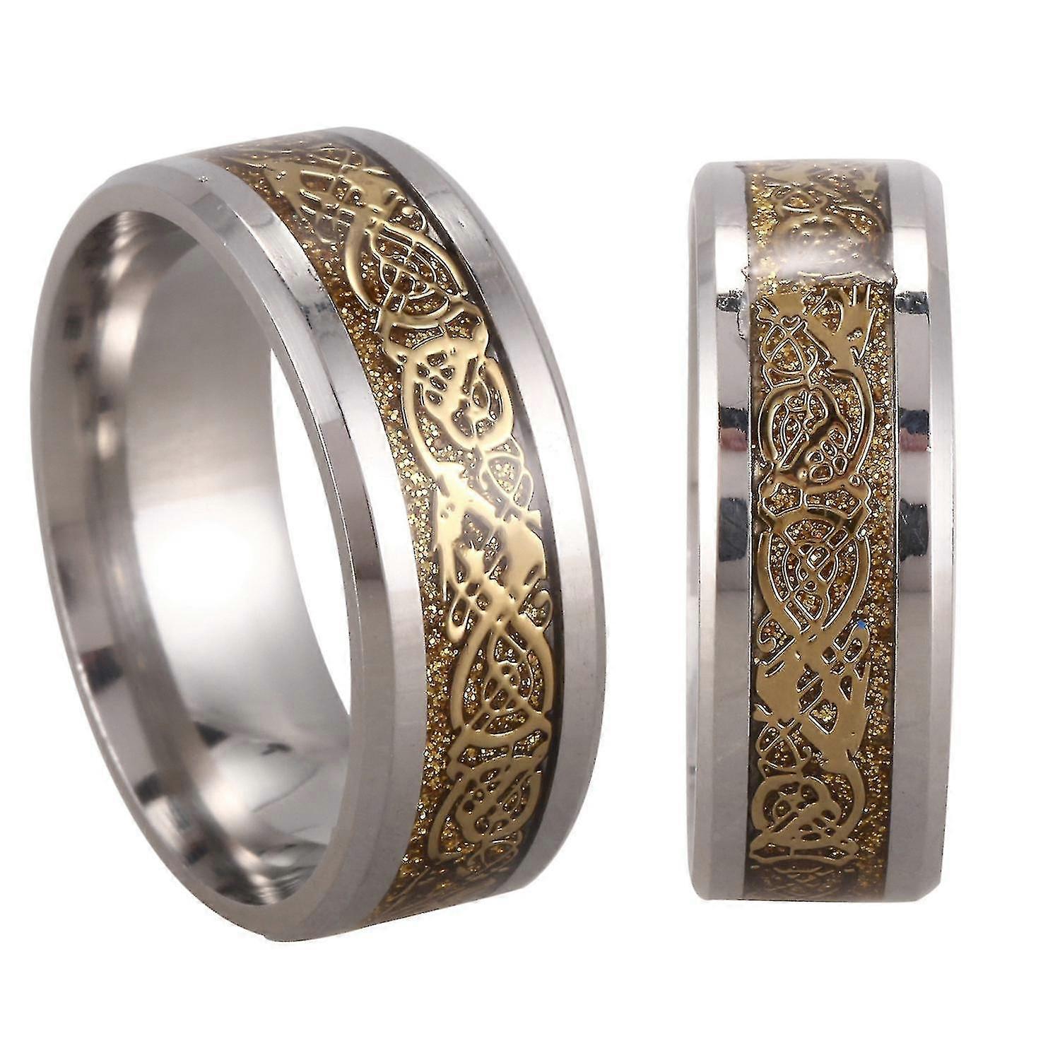 Dragon Scale Dragon Pattern Beveled Edges Celtic Ring Compatible With Men Gold 8