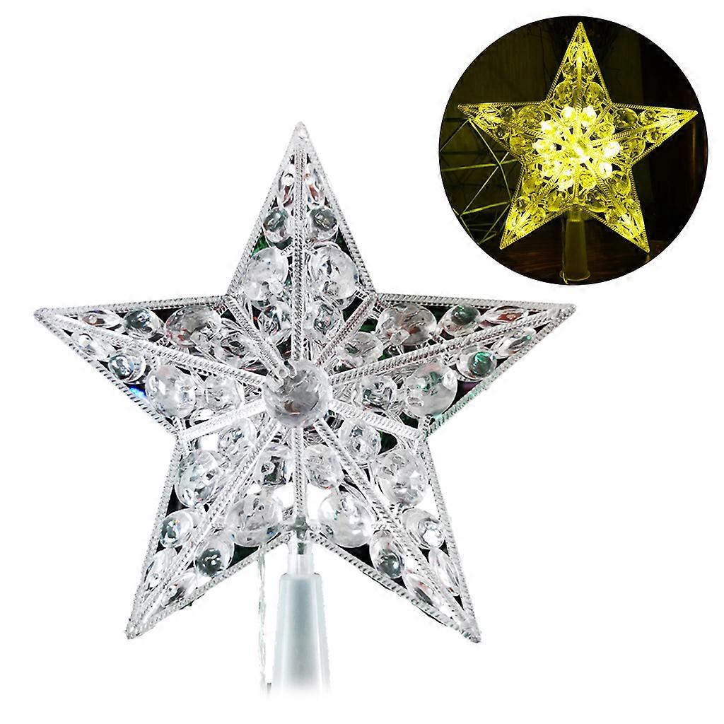 Nordic Christmas Tree Topper Star with LED Light Battery Crystal Bead Treetop