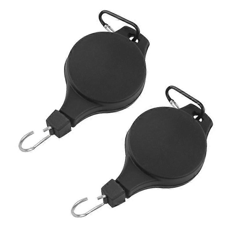 2 Plant Pulleys, Black Hanging Basket Chain, Retractable Hanging Basket Pulley Drop-Down Hanger, Adjustable Telescopic Hook