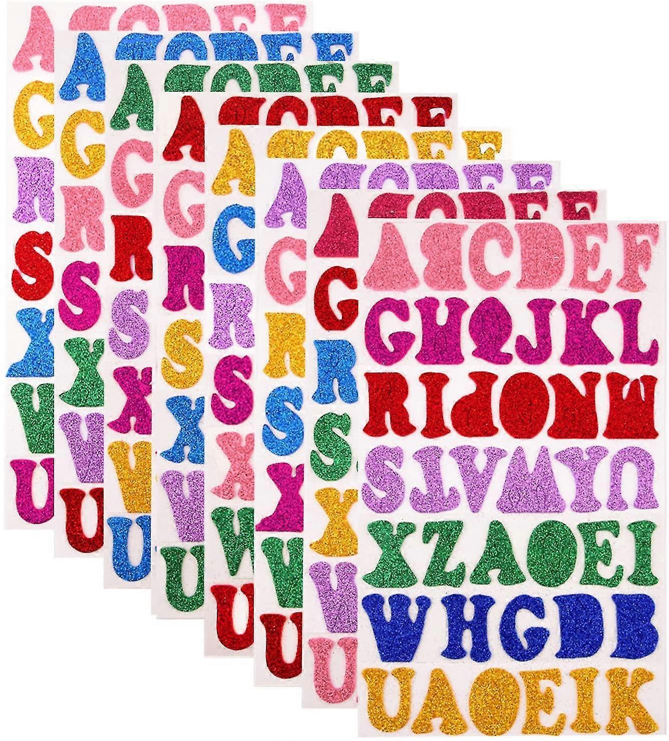328 Pieces Glitter Foam Stickers Self Adhesive Alphabet Letters Stickers, 7 Colors Random, 8 Sheets