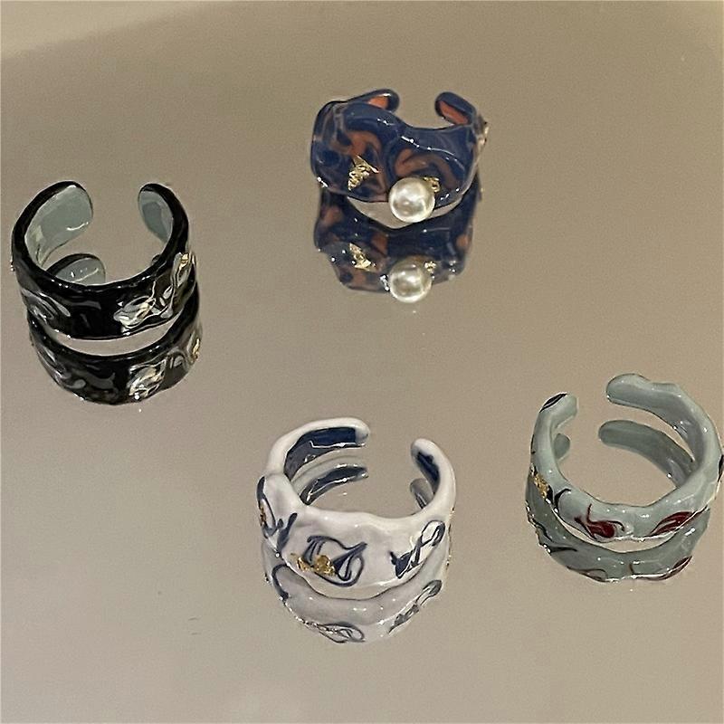4pcs Opening Ring Adjustable For Girls Enamel