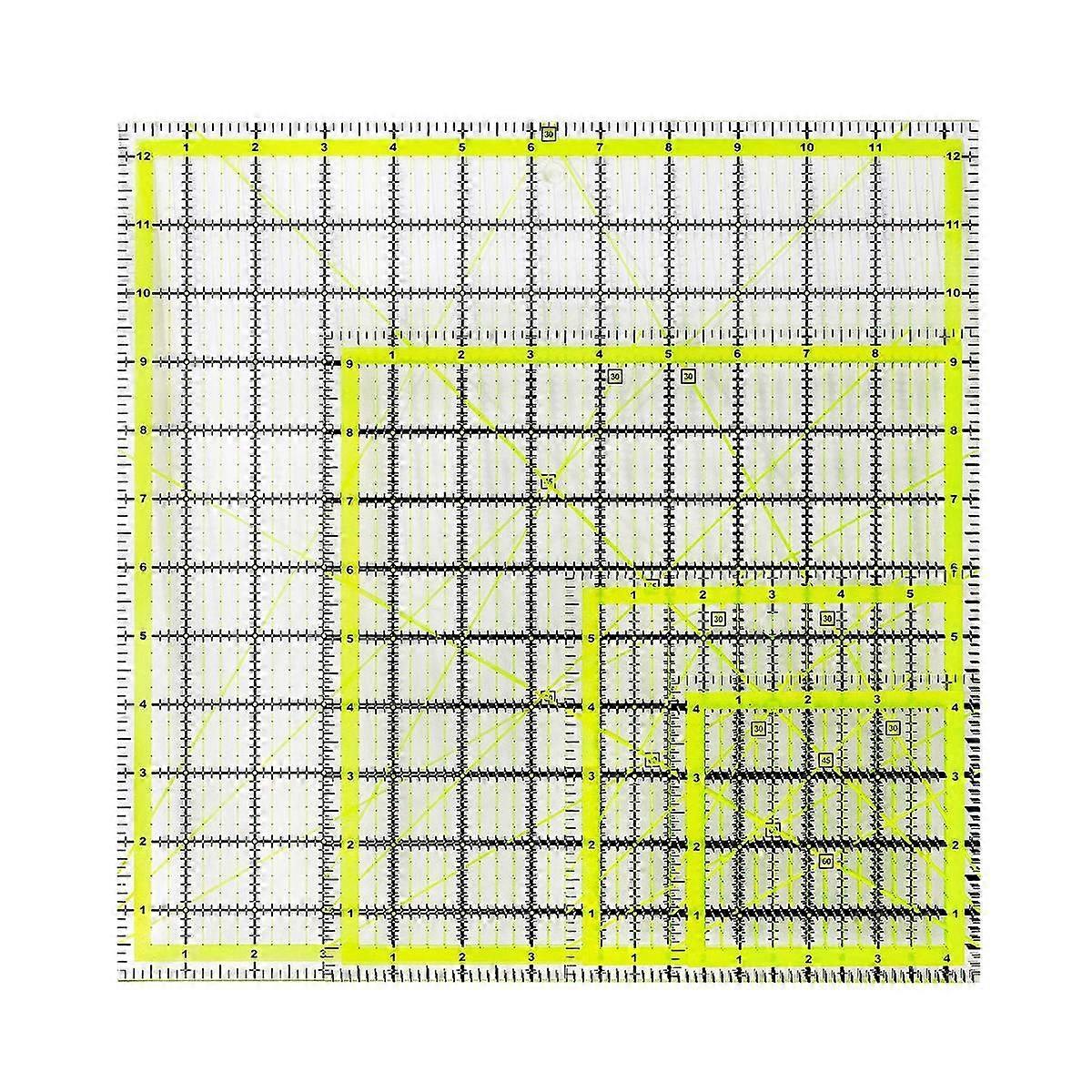 4 PCS Quilting Ruler, Square Quilting Rulers Fabric Cutting Ruler Acrylic Quilters Rulers Clear wit