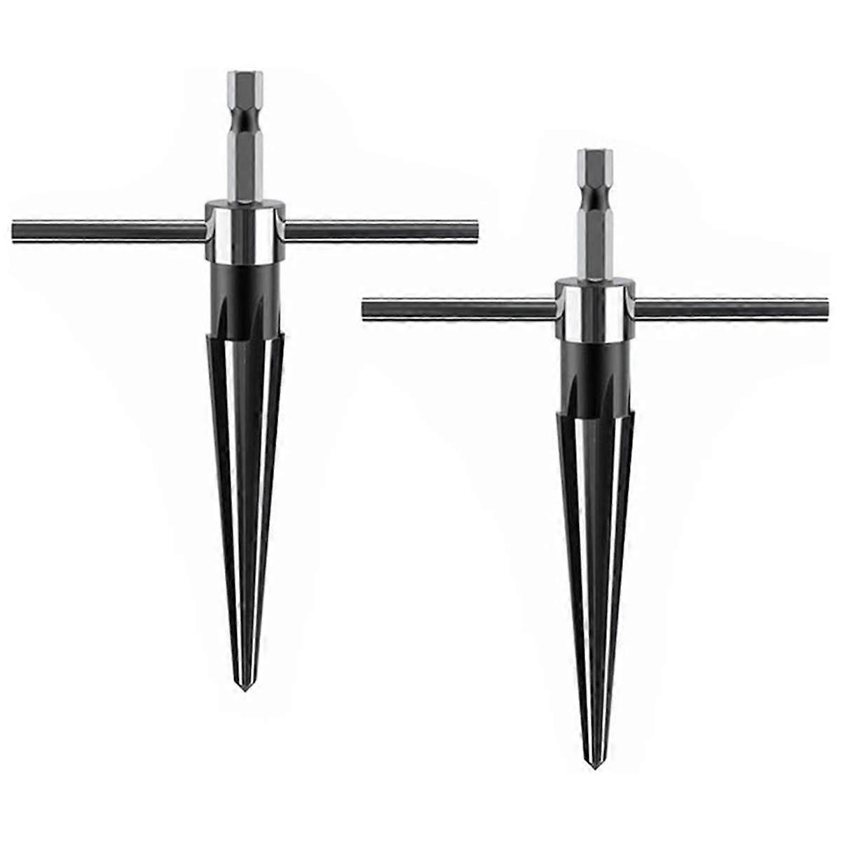 2Pcs T Handle Taper Reamer ,6 Fluted Chamfer Reaming Guitar Bridge Pin Hole Handle Tapered Reamers