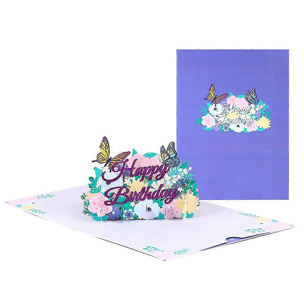 3d Pop Up Flower Butterfly Birthday Card Handwriting Blessing Thank Card