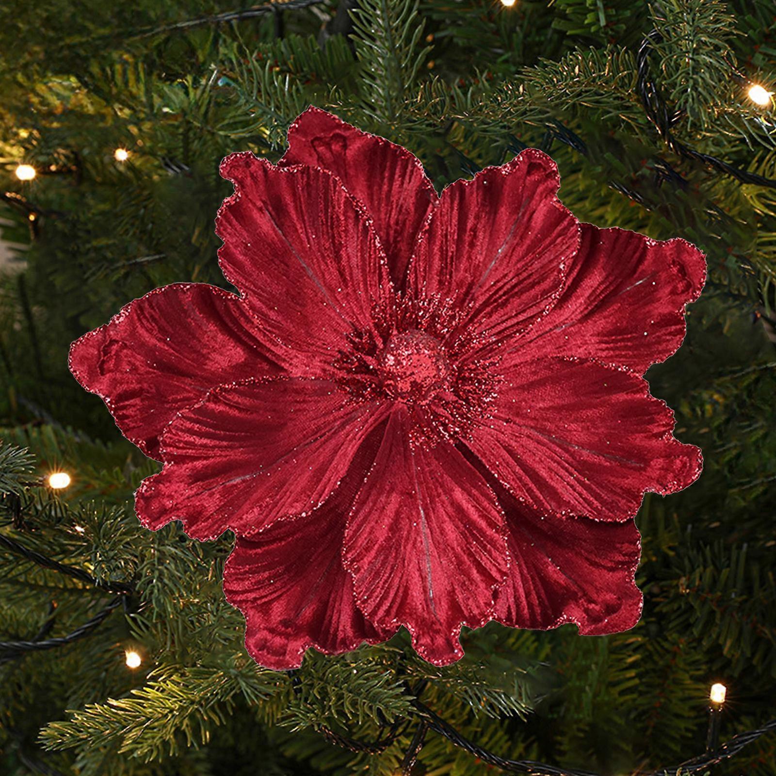 Christmas Glitter Artificial Flowers Handmading Three Dimensional Magnolia With Glitter Lock Edges Christmas Tree Christmas Wreath Window Fireplace Or