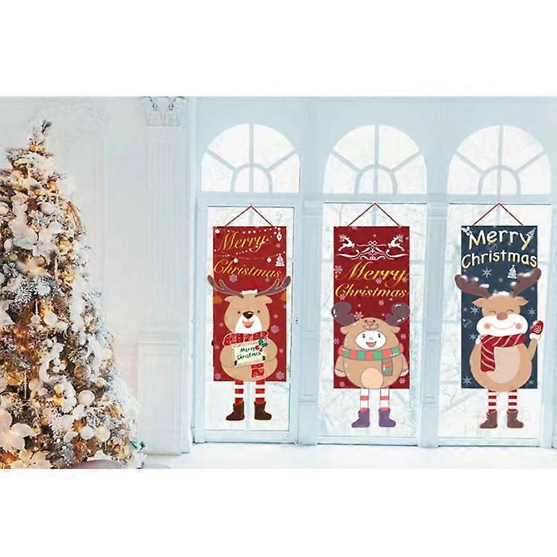 3pcs Welcome Merry Christmas Party Decor Porch Sign Front Door Hanging Banners Flags, Twill Fabric Wall Decoration for Indoor Outdoor Home Yard Farmho
