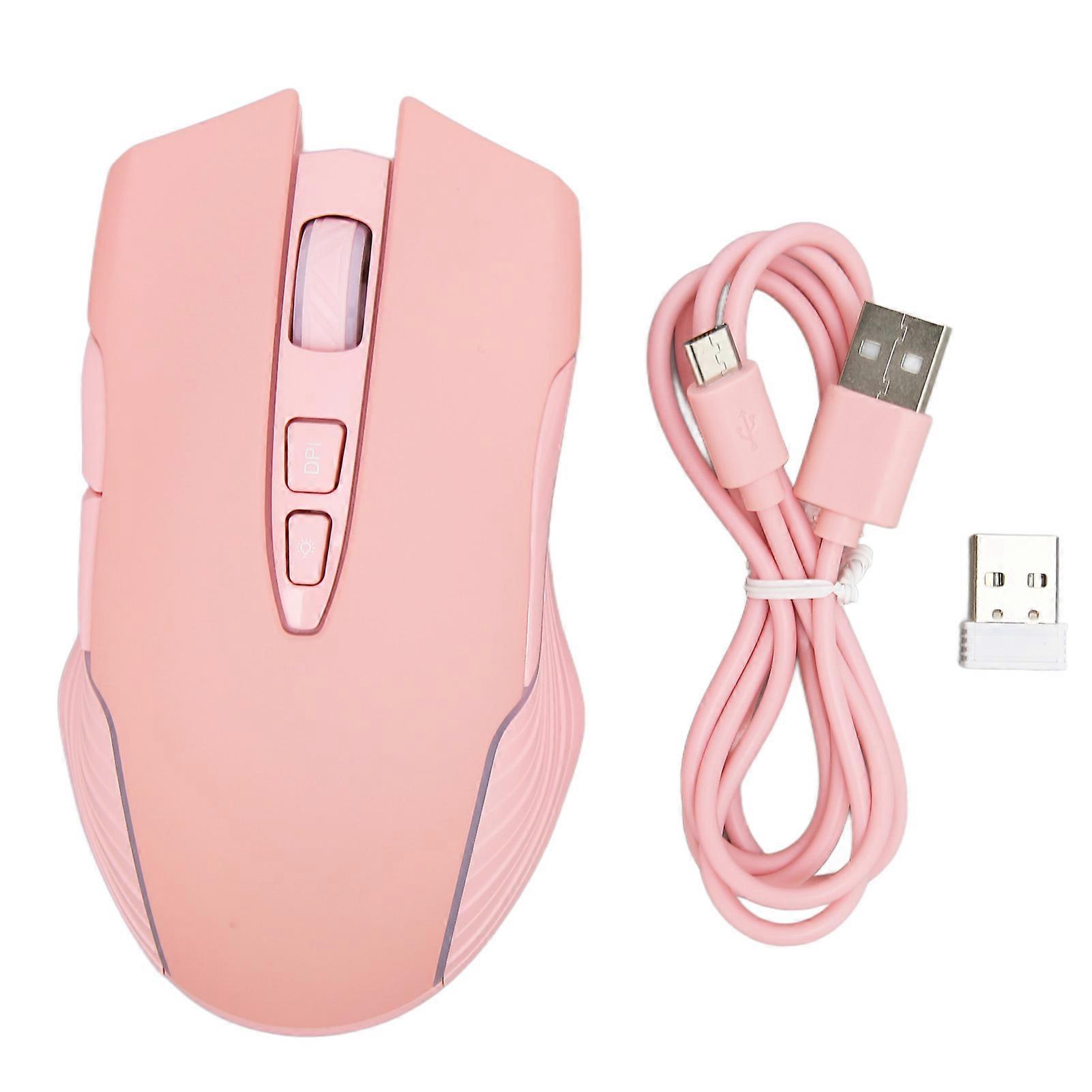 Wireless Mouse 2.4G Rechargeable USB RGB Professional Grade Optical Sensor Gaming Mechanical Mouse Pink