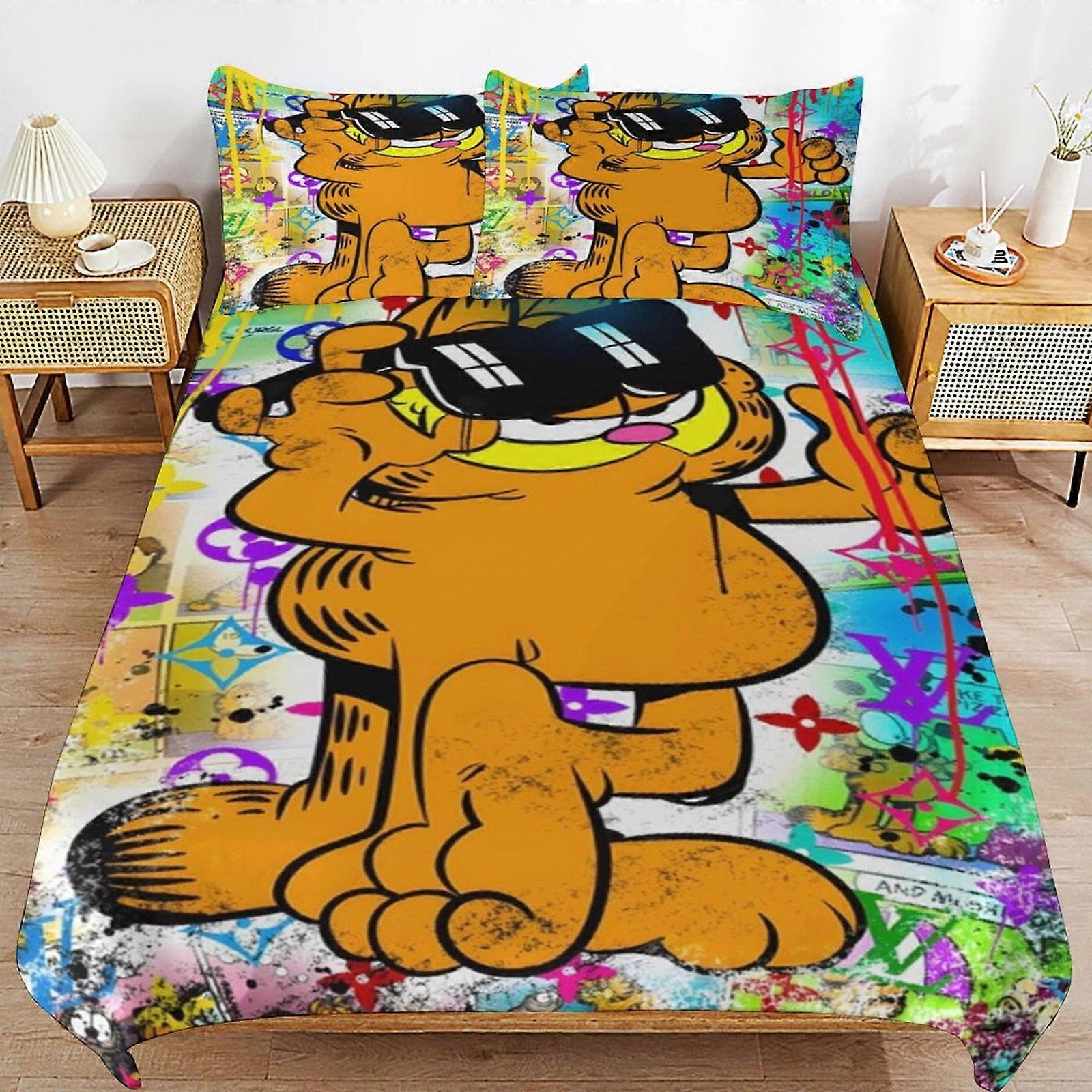 komplet pościeli CA68 Poszwa na kołdrę Garfield Bed Zestawy pościeli z mikrofibry Drukowane w 3D lekkie 3-częściowe zestawy kołder, 1 poszewka na kołdrę i 2 poduszki DP68