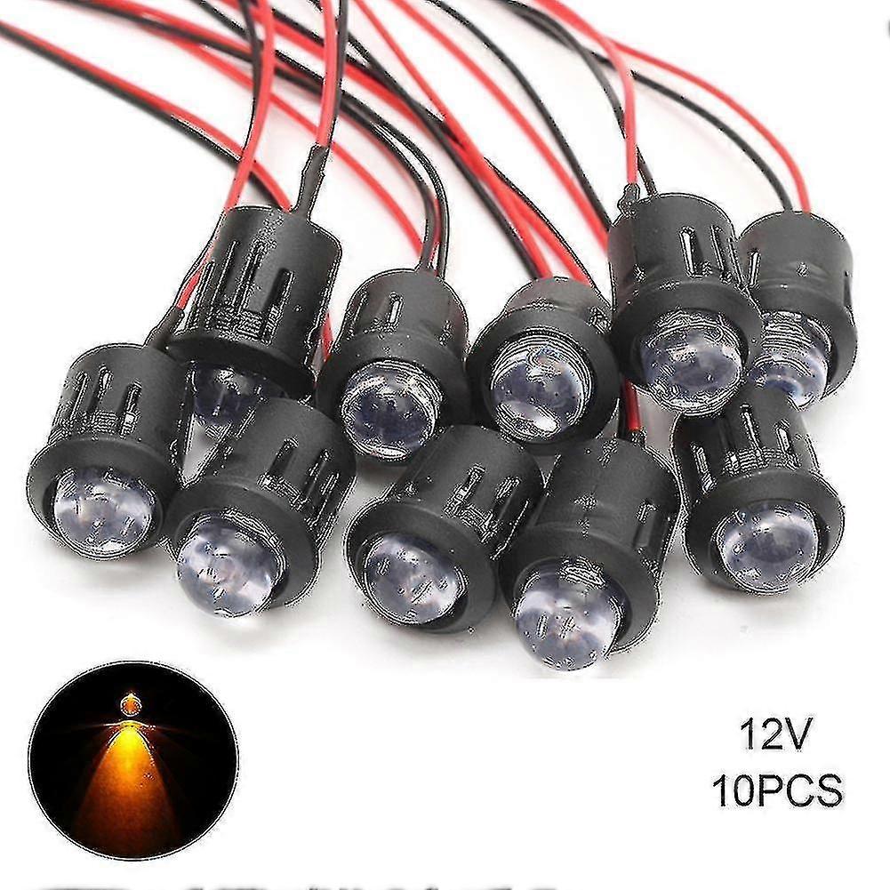 10 יחידות/סט 12V 10 מ"מ כבל נורת לד קבועה חיווט מראש בהירה במיוחד שקוף במים 20 ס"מ
