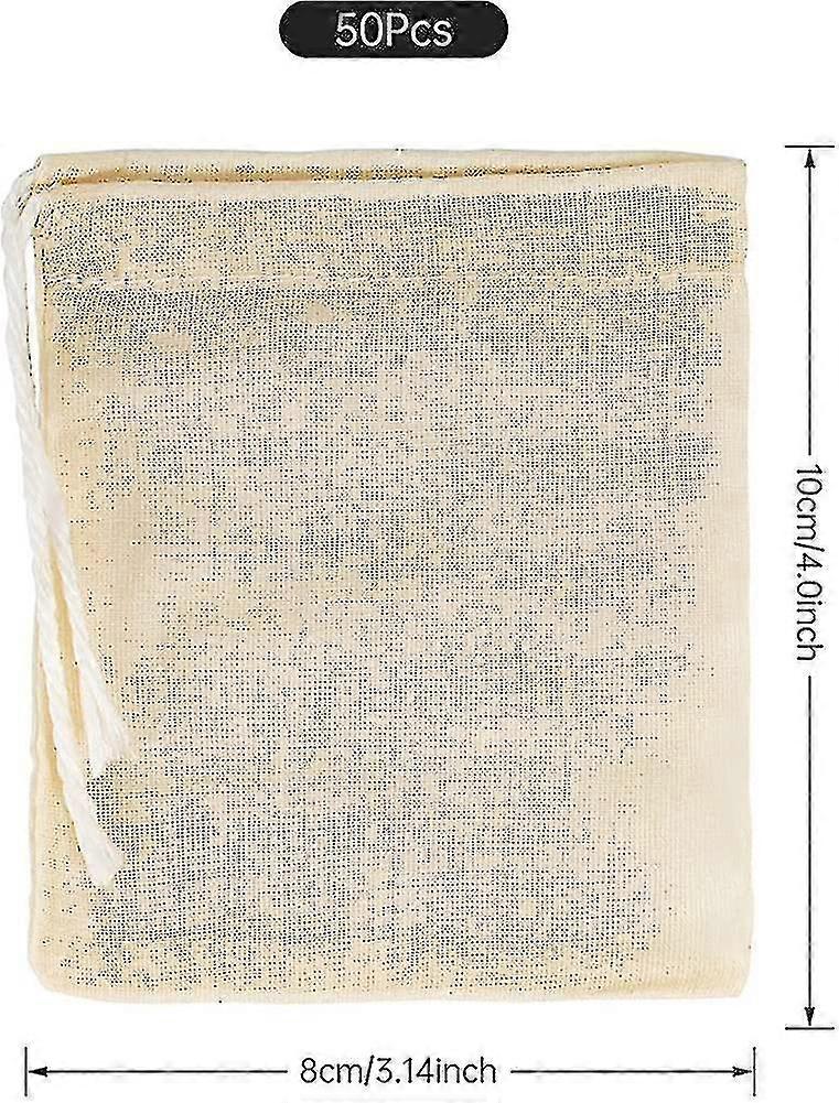 50 τσάντες muslin βαμβακιού κομματιών, επαναχρησιμοποιήσιμες τσάντες φίλτρων τσαγιού με το κορδόνι