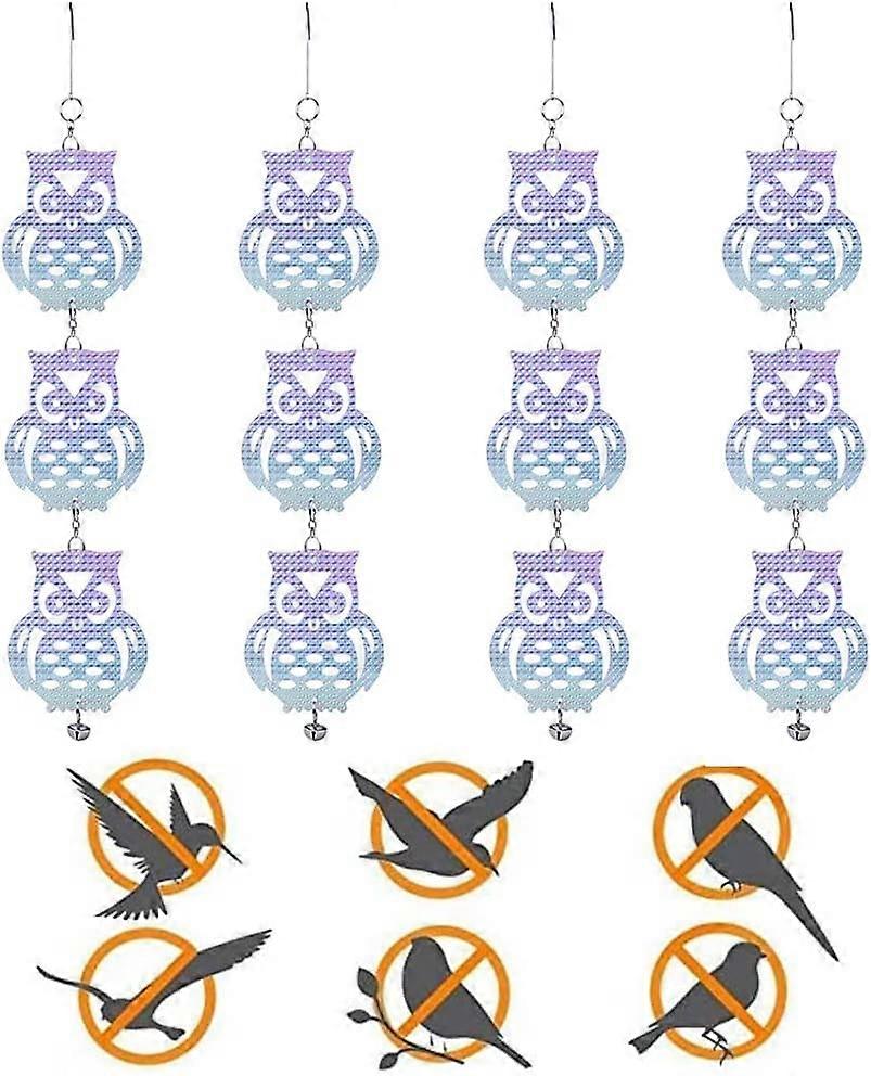 4PCS bird repellent owl, owl bird deterrent, bird deterrent, hanging bird owl holographic reflective deterrent for garden roof windows to scare birds