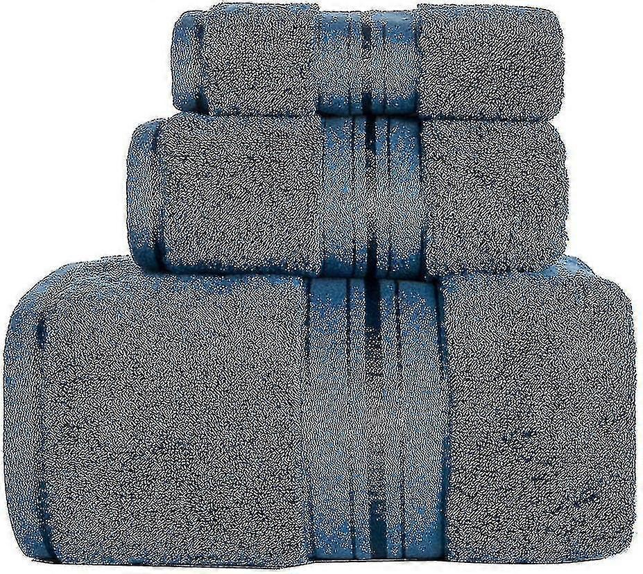 Ensemble de serviettes de bain en coton de luxe - 3 pièces (1 serviette, gant de toilette) bleu