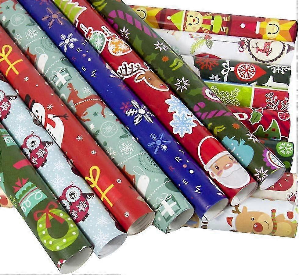 10Pcs Christmas Wrapping Paper Bundle With Cut Lines On The Back Of Christmas Decorative Presents Craft Wrapping Paper Rolls Random Color Nice Process