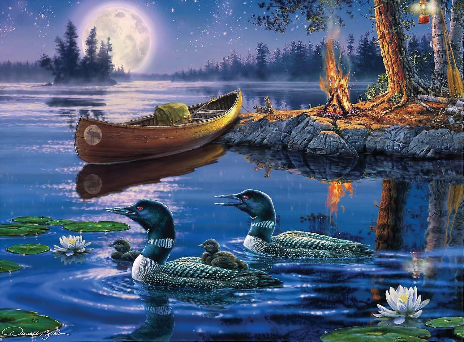 - Darrell Bush - Loons by Moonlight - 1000 Piece Jigsaw Puzzle for Adults Challenging Puzzle Perfect for Game Nights - Finished Size 26.75 x 19.75 Puz