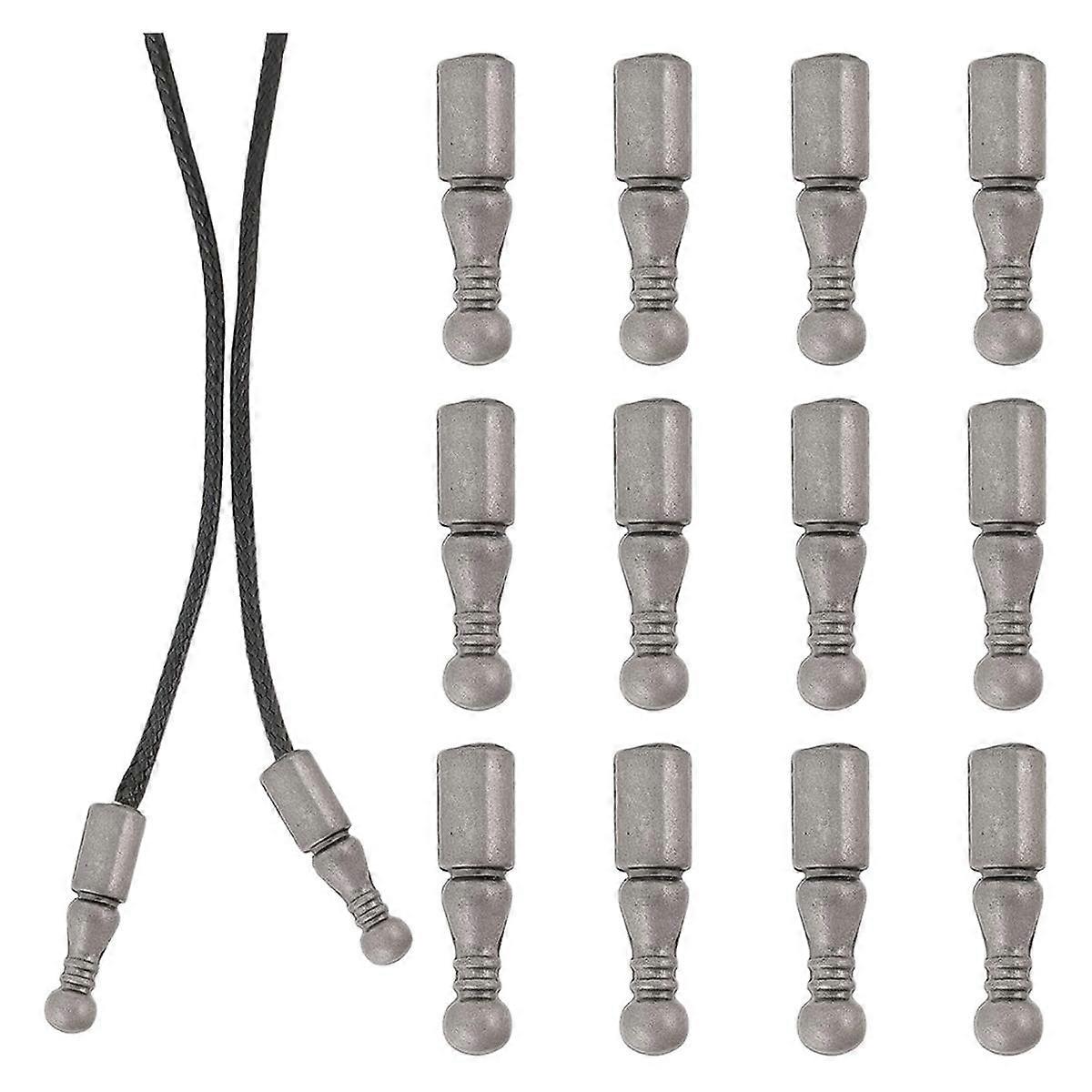 12Pcs Bolo Tie Tips Replacement End Caps Long Alloy Cord Ends Smooth for Clothes Decoring Chain Bra