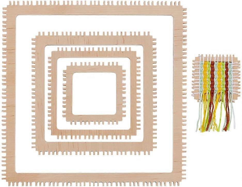 4Pcs 4 Sizes Wood Weaving Loom Kit Square Knitting Loom Tools Notched Weaving Loom Basket for Adult Beginners Weaving and Weaving Lovers 2/3/4/6 Inch