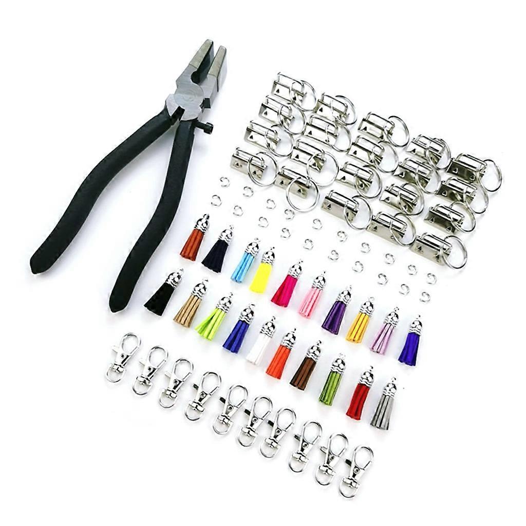 71 Pieces Keychain Hardware Set Colorful Leather Lanyard Tassels with 1 Pc Tool