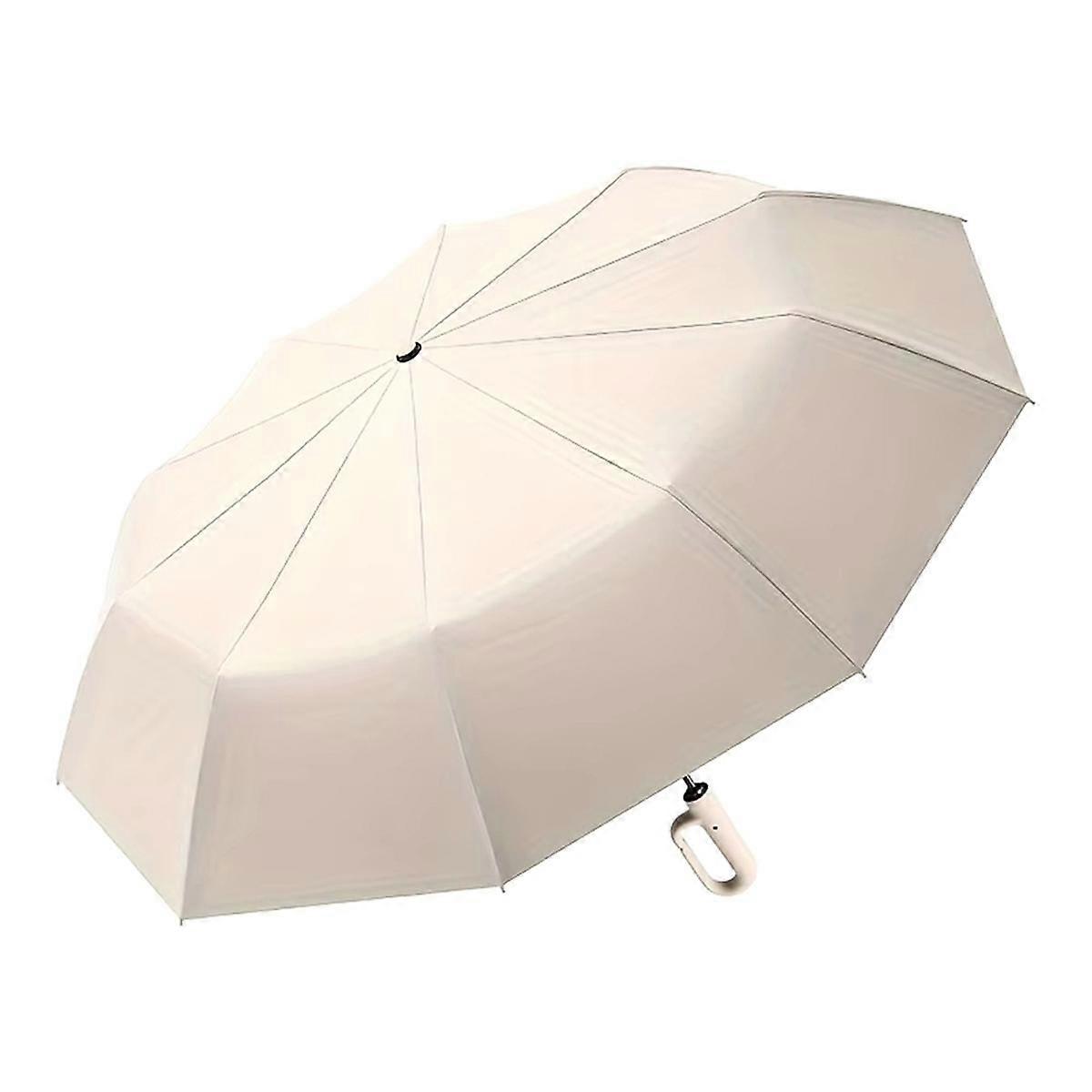 Automatic Folding Umbrella with Hook Handle Rainproof, Portable Sunshade for Travel White