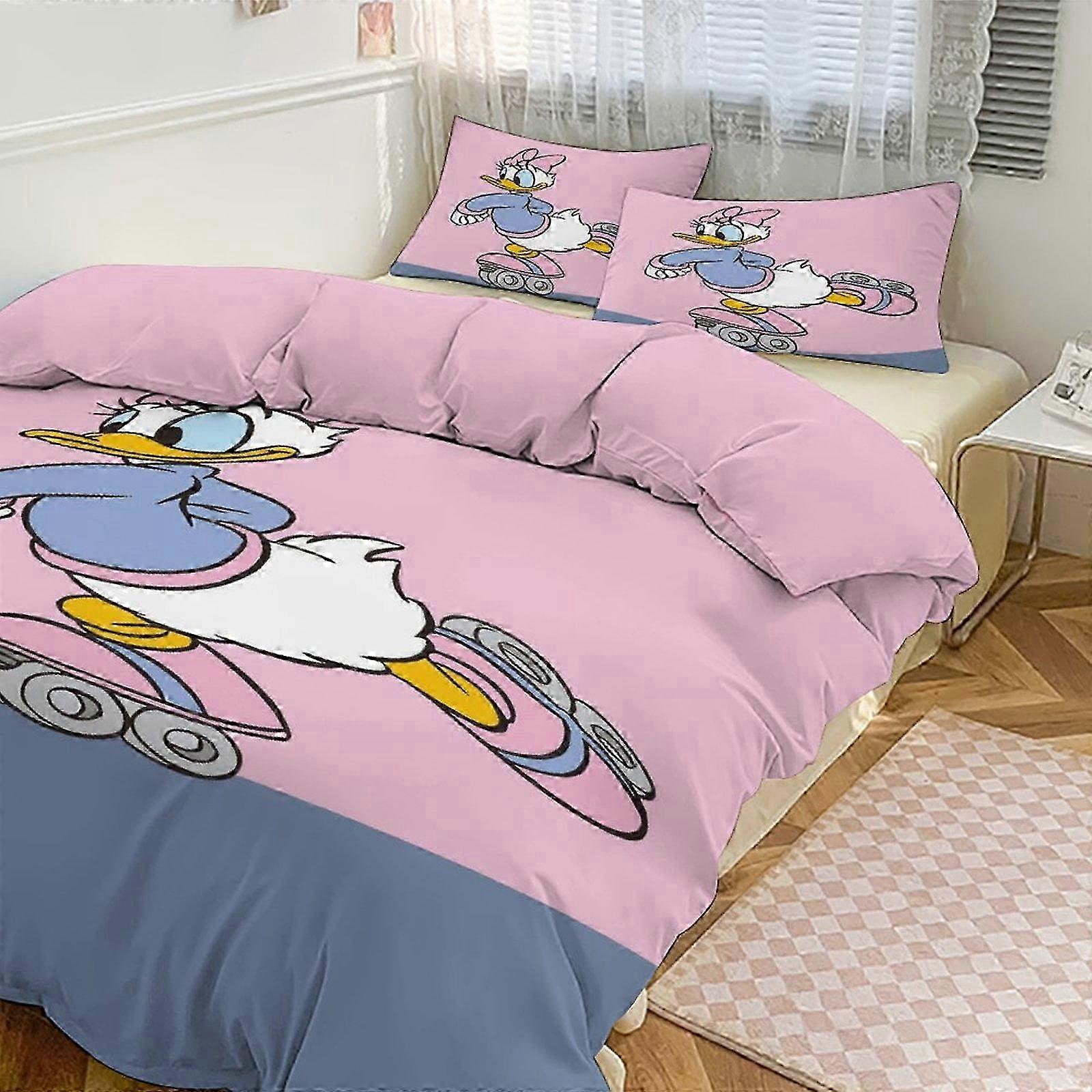 o1616 Lençóis Daisy Duck Print Conjunto de Cama Padrão Duvet Cove Set3 Peças Capa de Colcha e Fronhas para Mulheres Homens Adolescentes (1 Capa de Edredom e 2 Pi